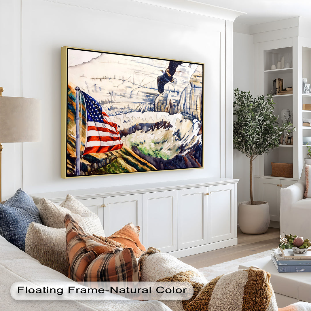 Amerikanische Flagge und Weißkopfseeadler - Patriotisches Ölgemälde