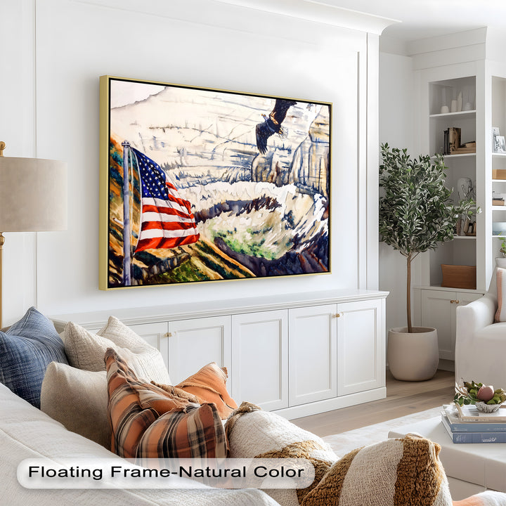 Amerikanische Flagge und Weißkopfseeadler - Patriotisches Ölgemälde