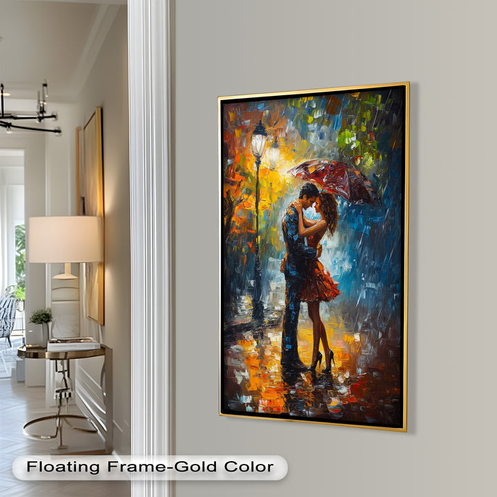 Evening Embrace – Romantic Rainy Street Scene Love Oil Painting