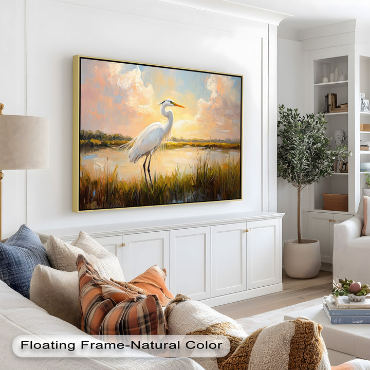 White Egret at Sunset – Animal Oil Painting