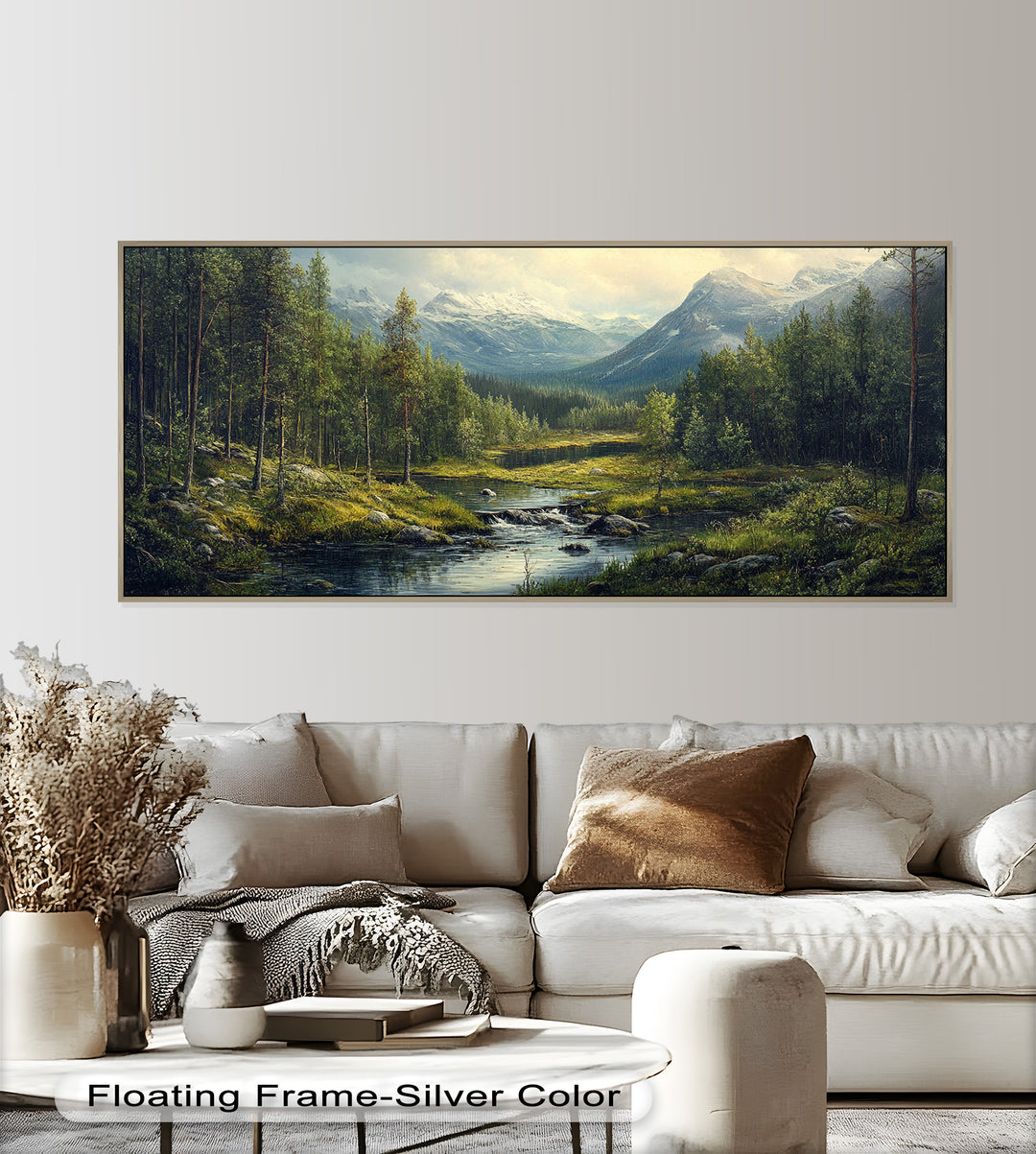 Wald Wand Kunst-Berg Fluss Landschaft Ölgemälde