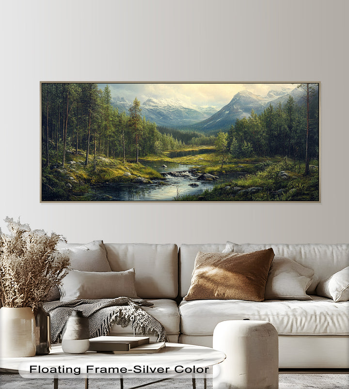 Wald Wand Kunst-Berg Fluss Landschaft Ölgemälde