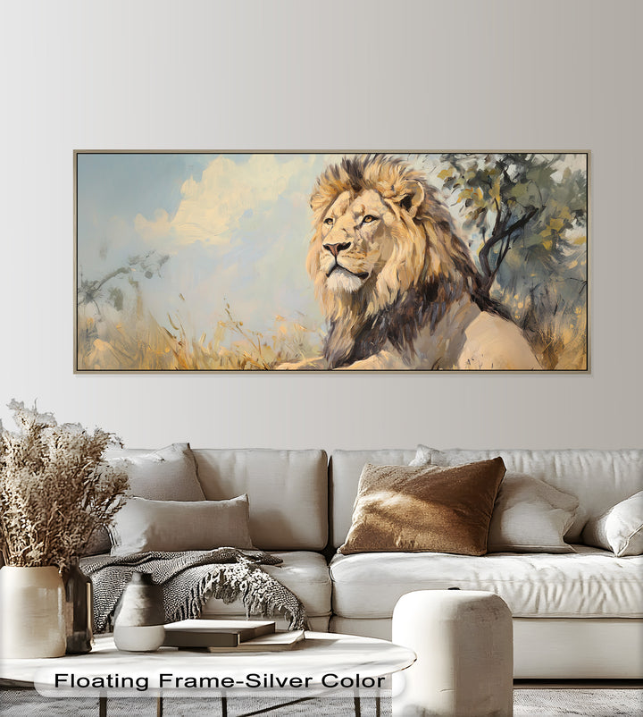 Lion Beneath African Sky - Animal Oil Painting