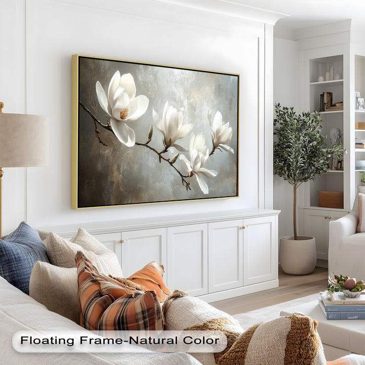 Magnolia Serenity – Cream Blossom Branch Flower Oil Painting