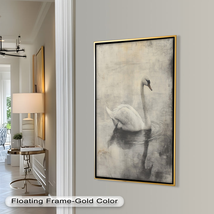 Silent Grace – Monochrome Swan on Still Water Oil Painting