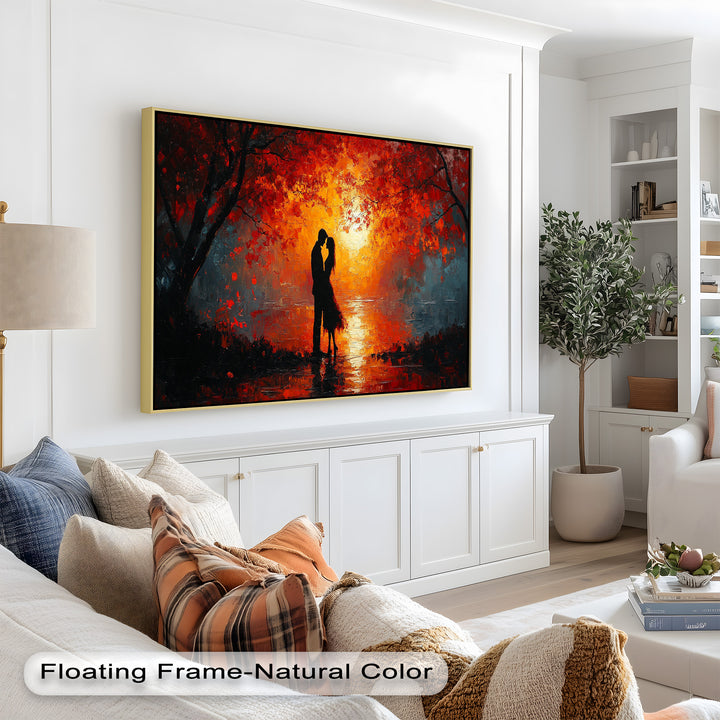 Passionate Kiss Beneath Autumn Flames - Love Oil Painting