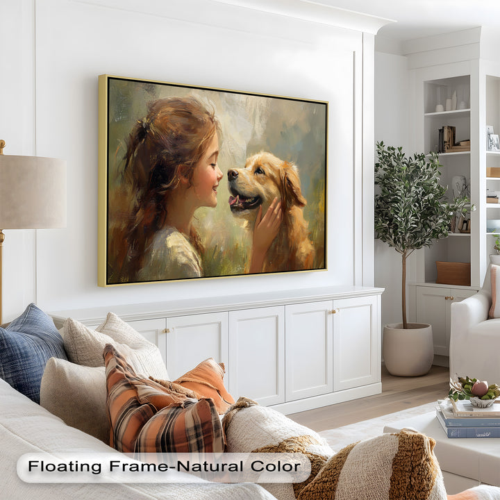 Girl and Golden Retriever in Gentle Light – Animal Oil Painting