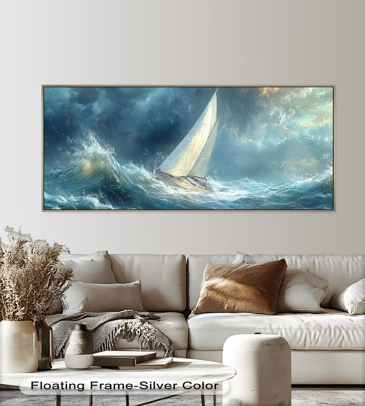 Into the Surge – Sailboat Battling Ocean Waves Oil Painting