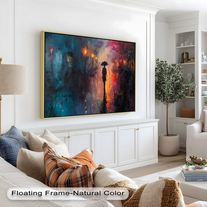 Evening Solitude – Romantic Rainy Stroll Love Oil Painting