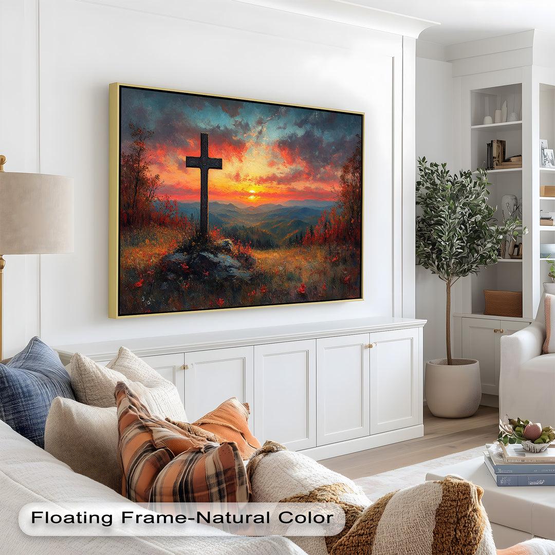 Sonnenuntergangskreuzlandschaft – Malerische Ölgemälde