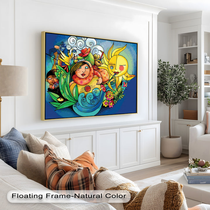 Colorful Surreal Art Print – Sunshine Framed Oil Painting