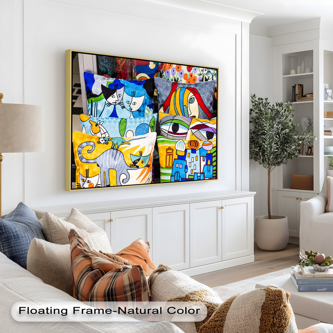 Colorful Cubist Cat & Face Pillows – Picasso Oil Painting