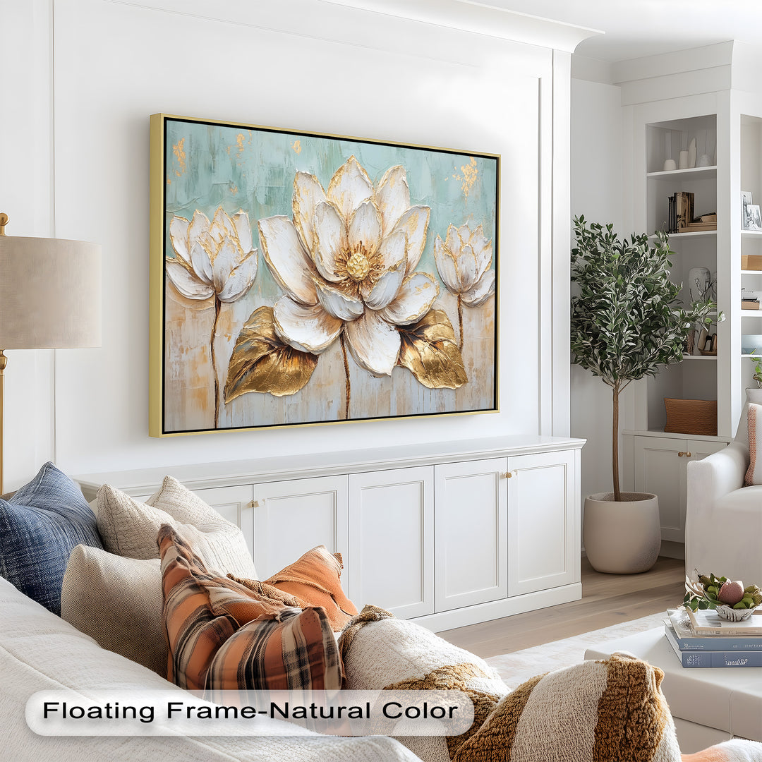 Golden Bloom Lotus – Floral Oil Painting