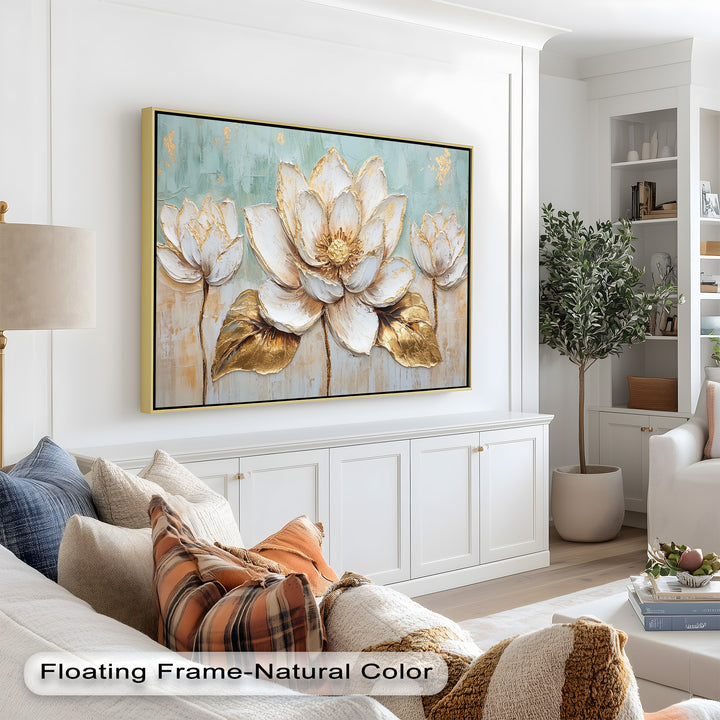 Golden Bloom Lotus – Floral Oil Painting