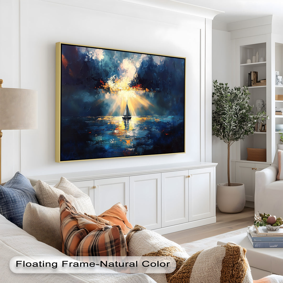Radiant Horizon – Sailboat at Sunset Oil Painting