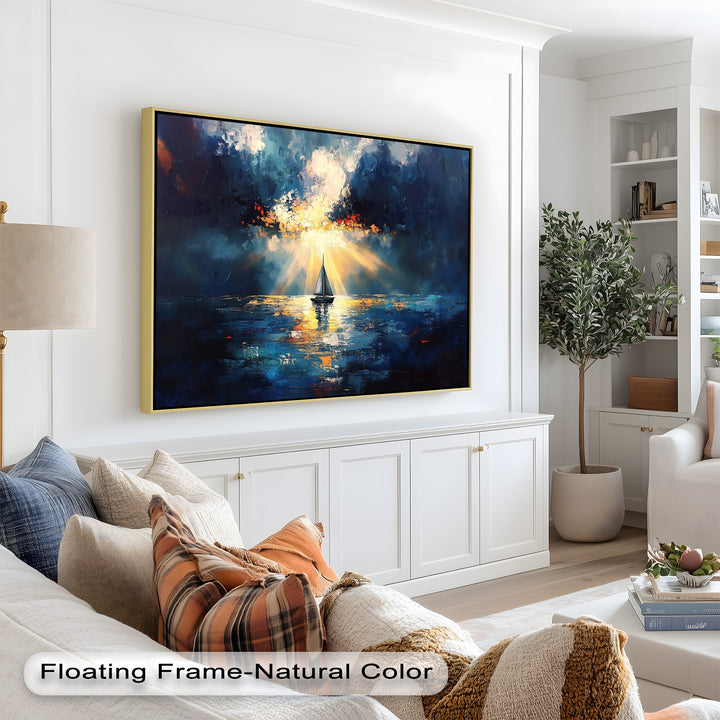 Radiant Horizon – Sailboat at Sunset Oil Painting