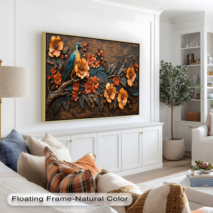 Flowers & Bird – Framed Oil Painting