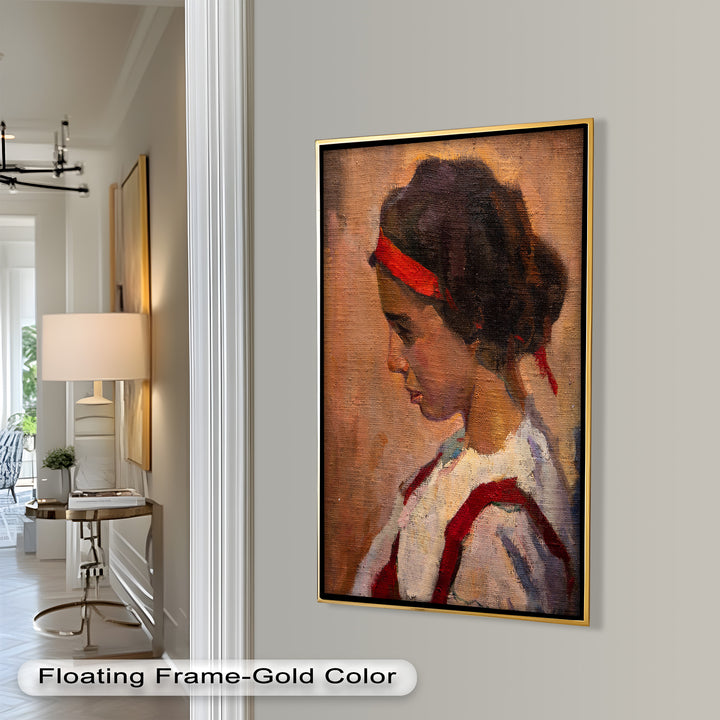 Side Portrait of a Young Woman in Red Ribbon - Picasso Oil Painting