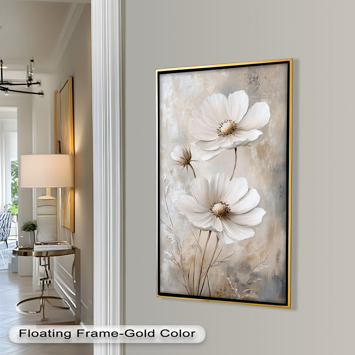 Soft Ivory Blooms – Neutral Flower Oil Painting