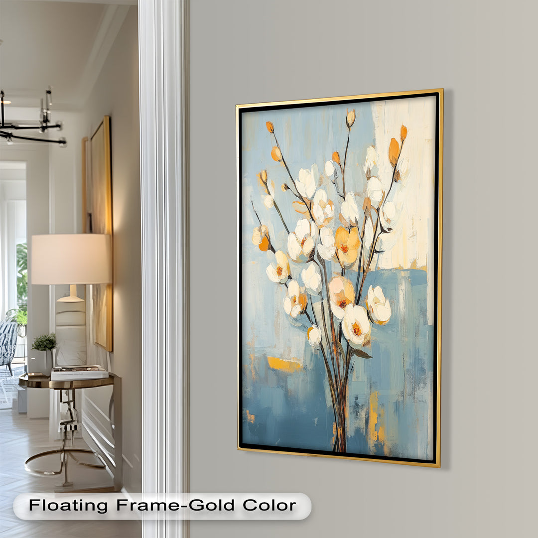 Golden Magnolia – White and Amber Blossoms Flower Oil Painting