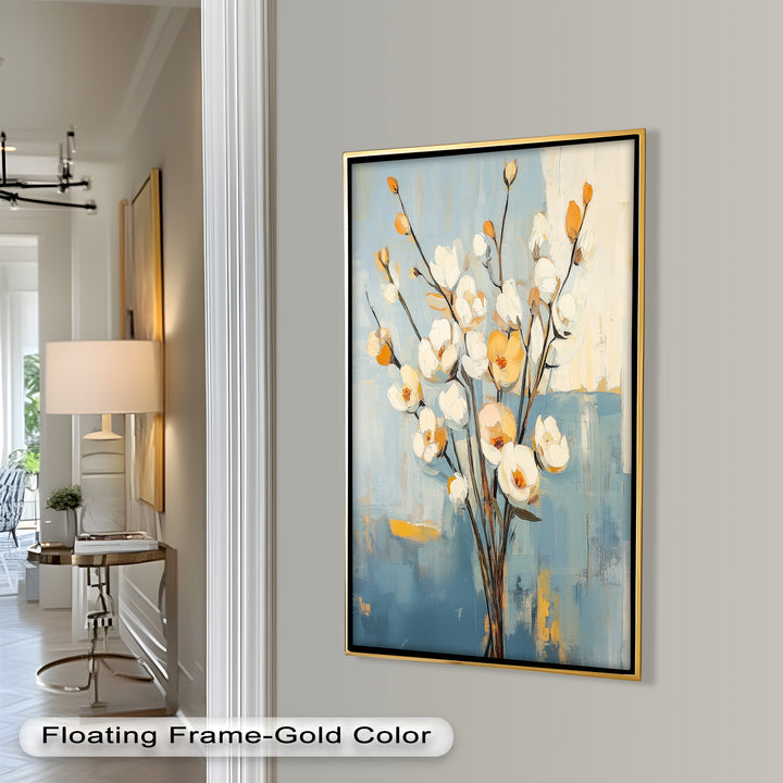 Golden Magnolia – White and Amber Blossoms Flower Oil Painting