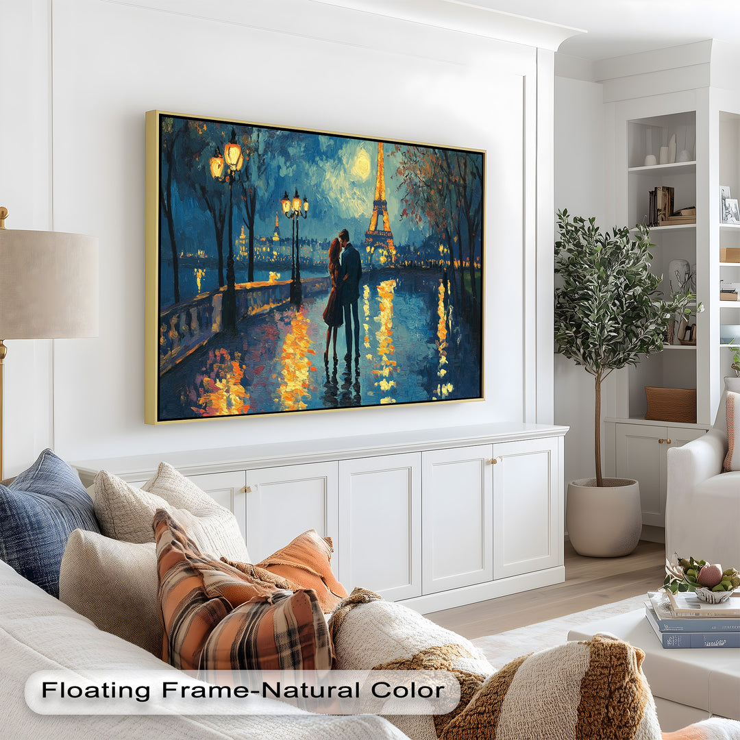 Moonlit Reflections – Eiffel Tower Romance Love Oil Painting