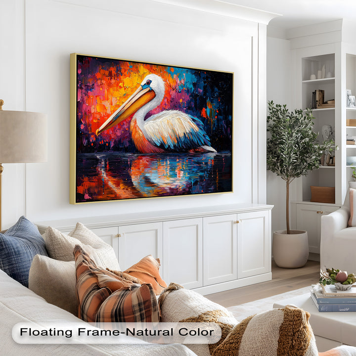 Sunset Pelican on Water – Animal Oil Painting