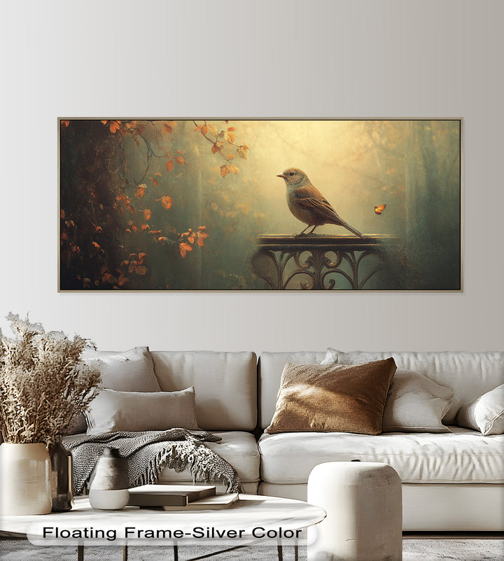 Goldener Waldvogel – Boho Blumen Ölgemälde