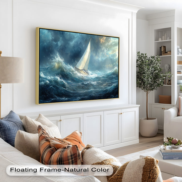 Sailboat Battling Stormy Seas - Boat Oil Painting