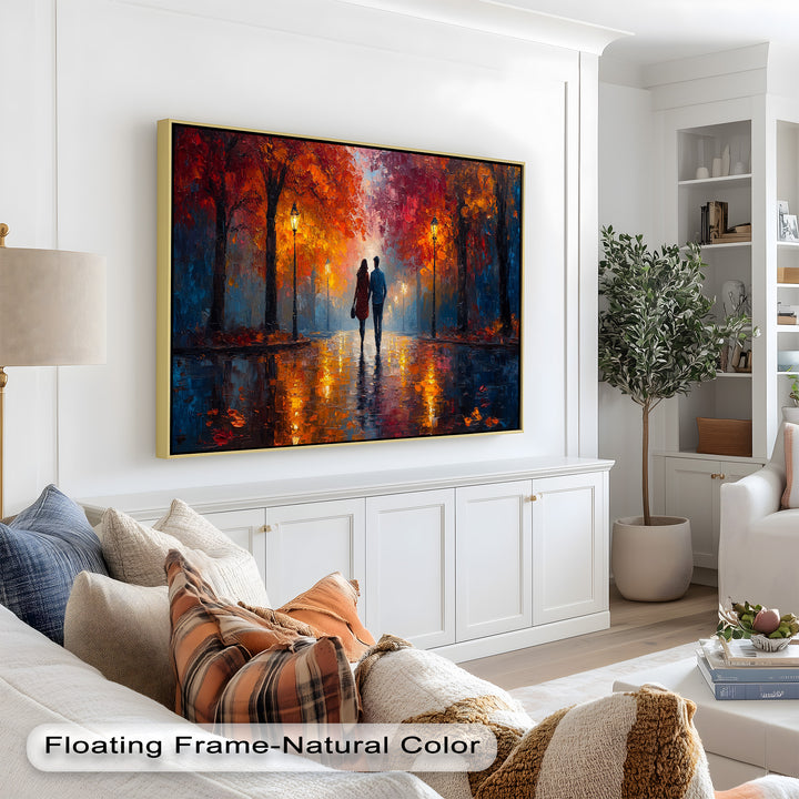 Romantic Walk Under Fiery Trees - Love Oil Painting