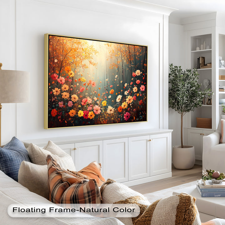 Blühendes Waldlicht – Farbenfrohes Blumenölgemälde