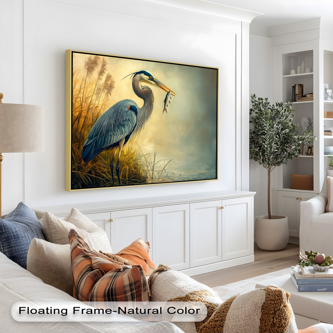 Blue Heron with Fish – Animal Oil Painting