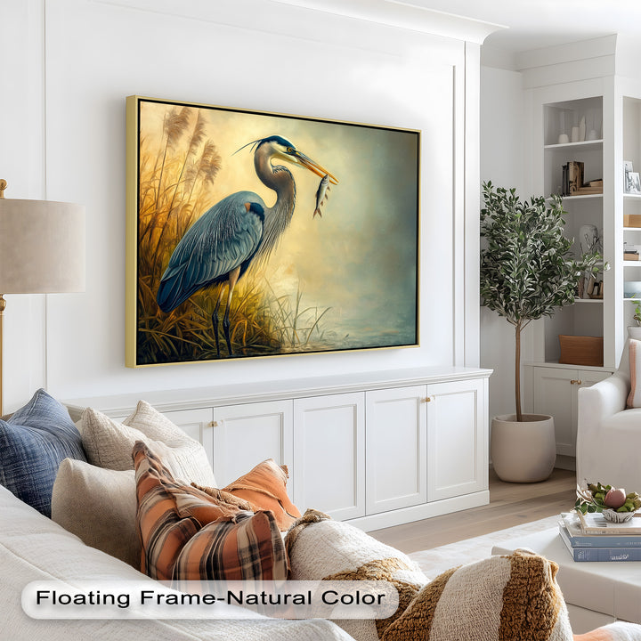Blue Heron with Fish – Animal Oil Painting