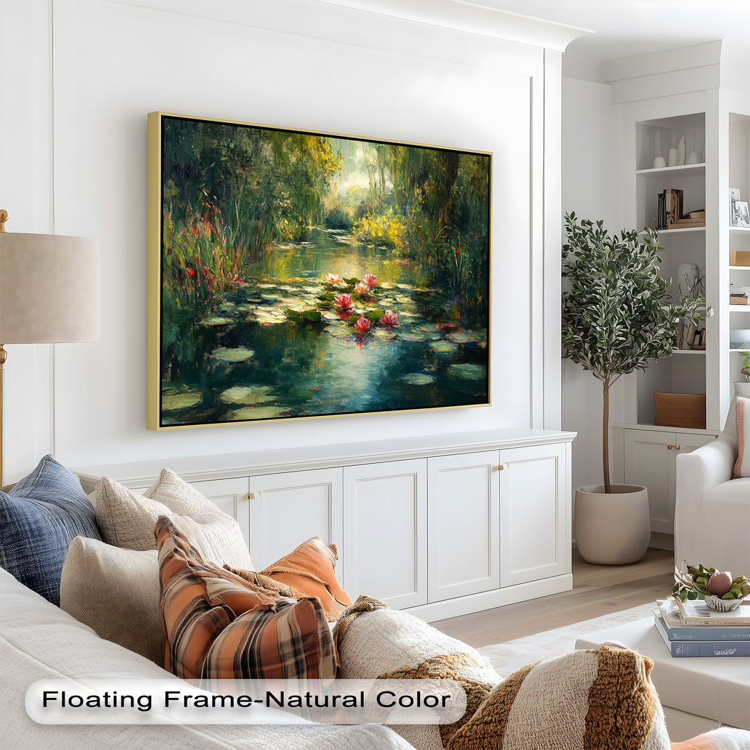 Tranquil Water Lilies in Sunlit Pond – Impressionist Oil Painting
