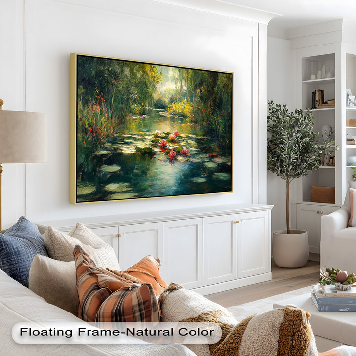 Tranquil Water Lilies in Sunlit Pond – Impressionist Oil Painting