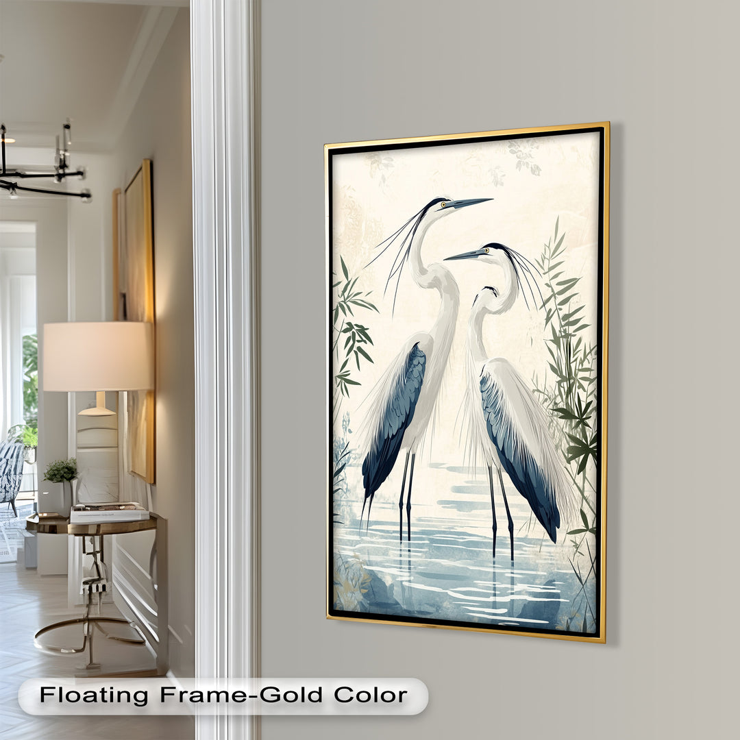 Twin Herons in Harmony – Bird Oil Painting