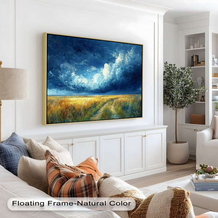 Golden Field Stormy Sky Wandkunst – Romantik Ölgemälde