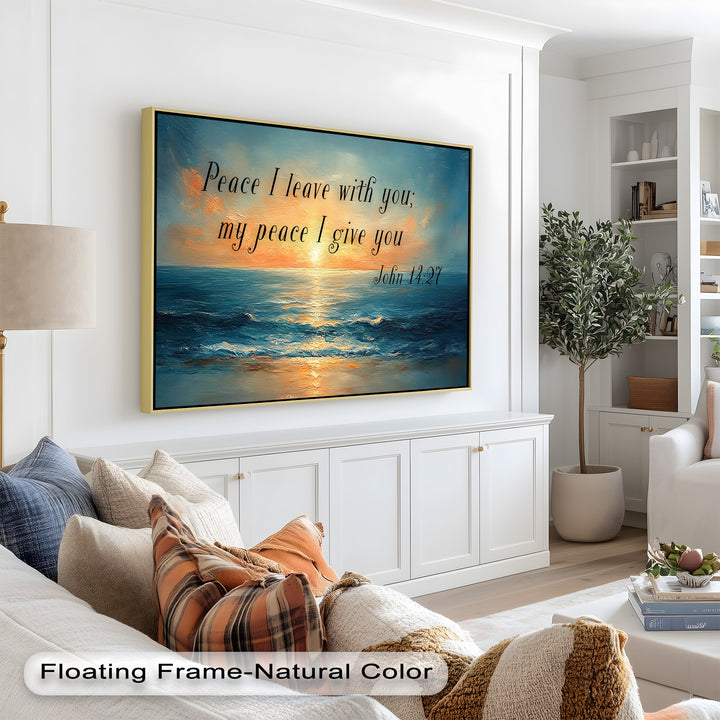 John 14:27 – Peaceful Ocean Sunset Bible Verse Oil Painting