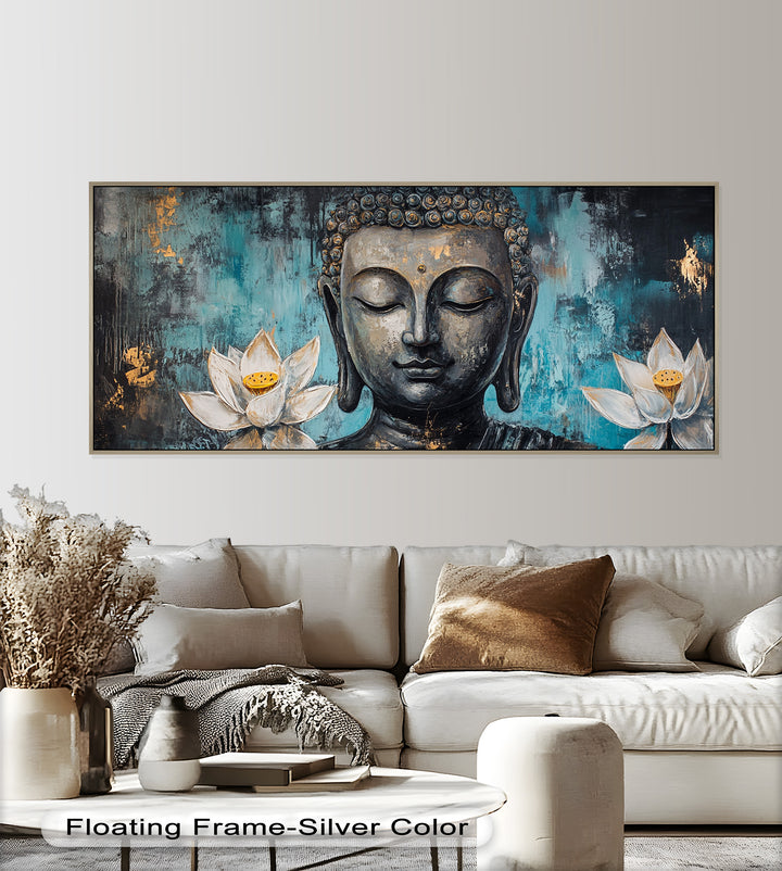 Buddha with Lotus Flowers Wall Art – Religious Oil Painting