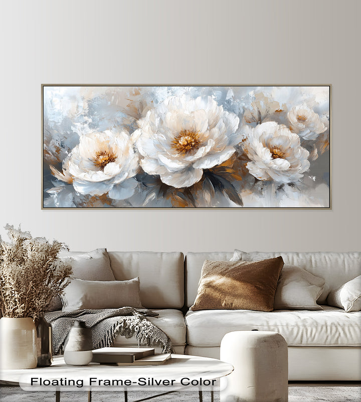 White Petals on Soft Neutral Background - Flower Oil Painting