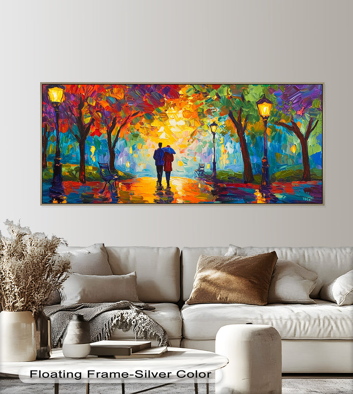 Romantic Couple Under Umbrella - Love Oil Painting