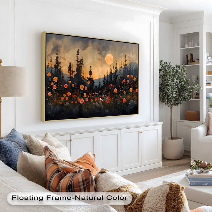 Moonlit Forest Landscape - Framed Floral Oil Painting