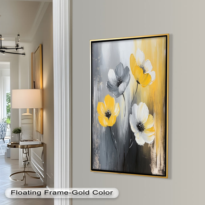 Golden Harmony – Yellow and White Floral Oil Painting