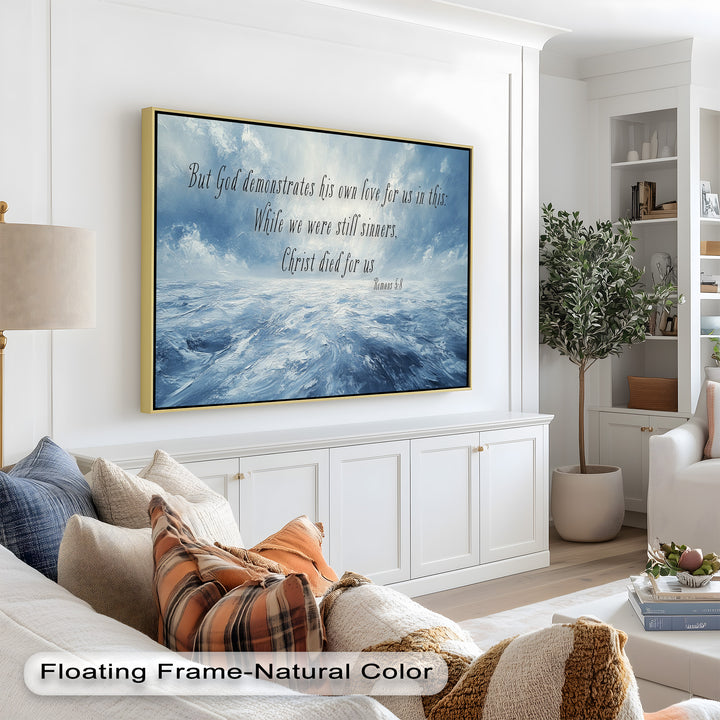 Romans 5:8 – Divine Love Bible Verse Oil Painting