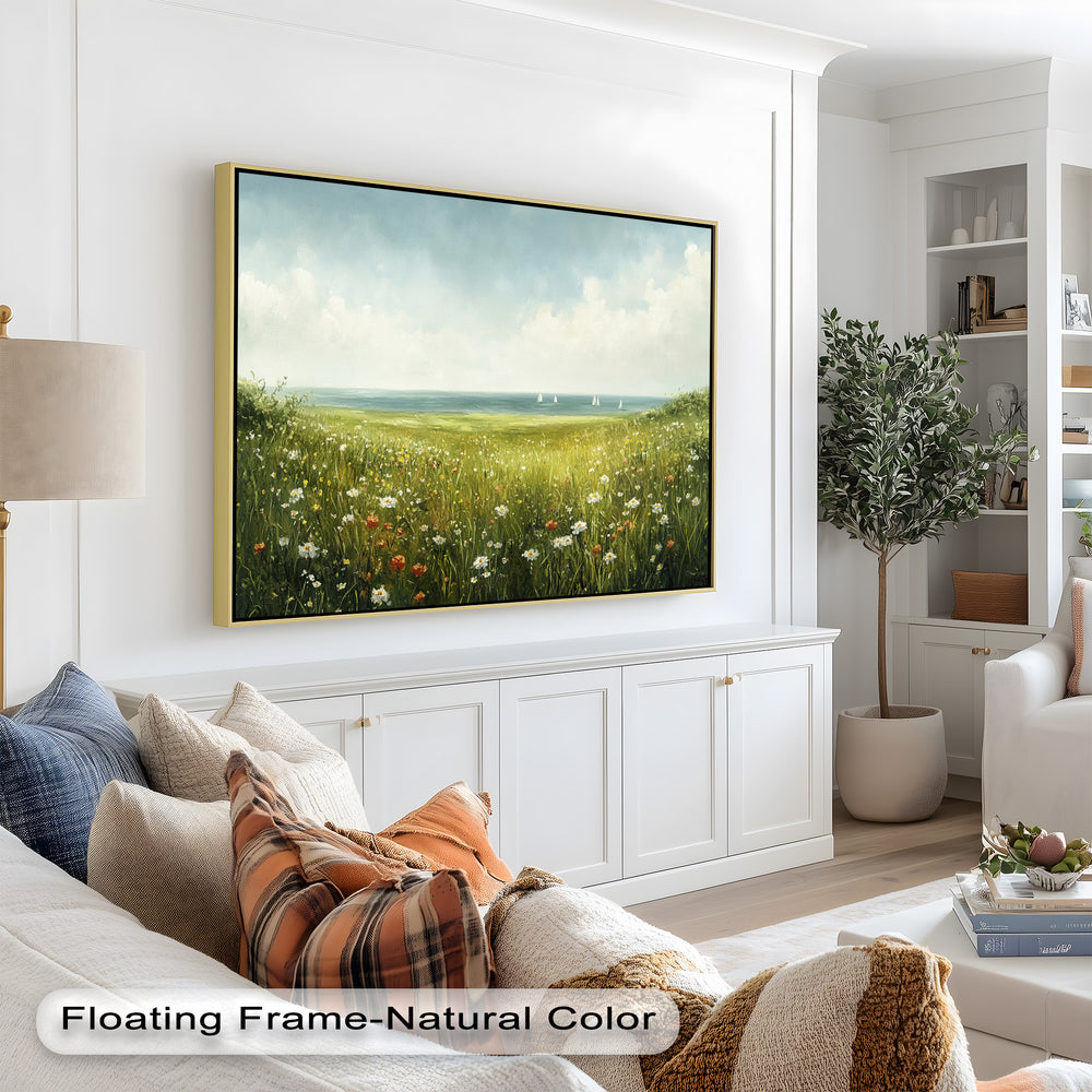 Delicate daisies and colorful blossoms dance in the breeze, creating a joyful and carefree summer atmosphere.