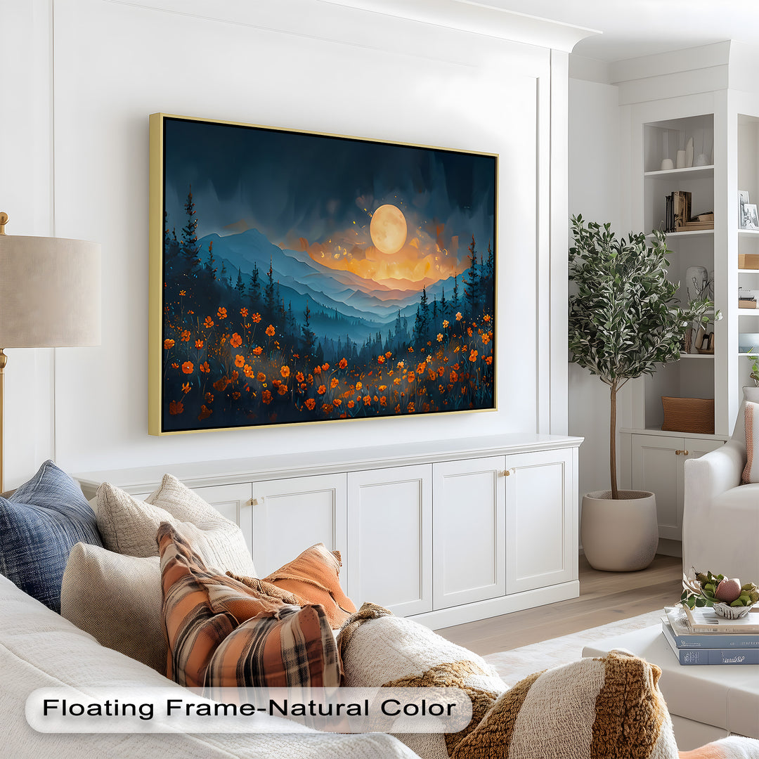 Moonlit Mountain Landscape-Floral Oil Painting