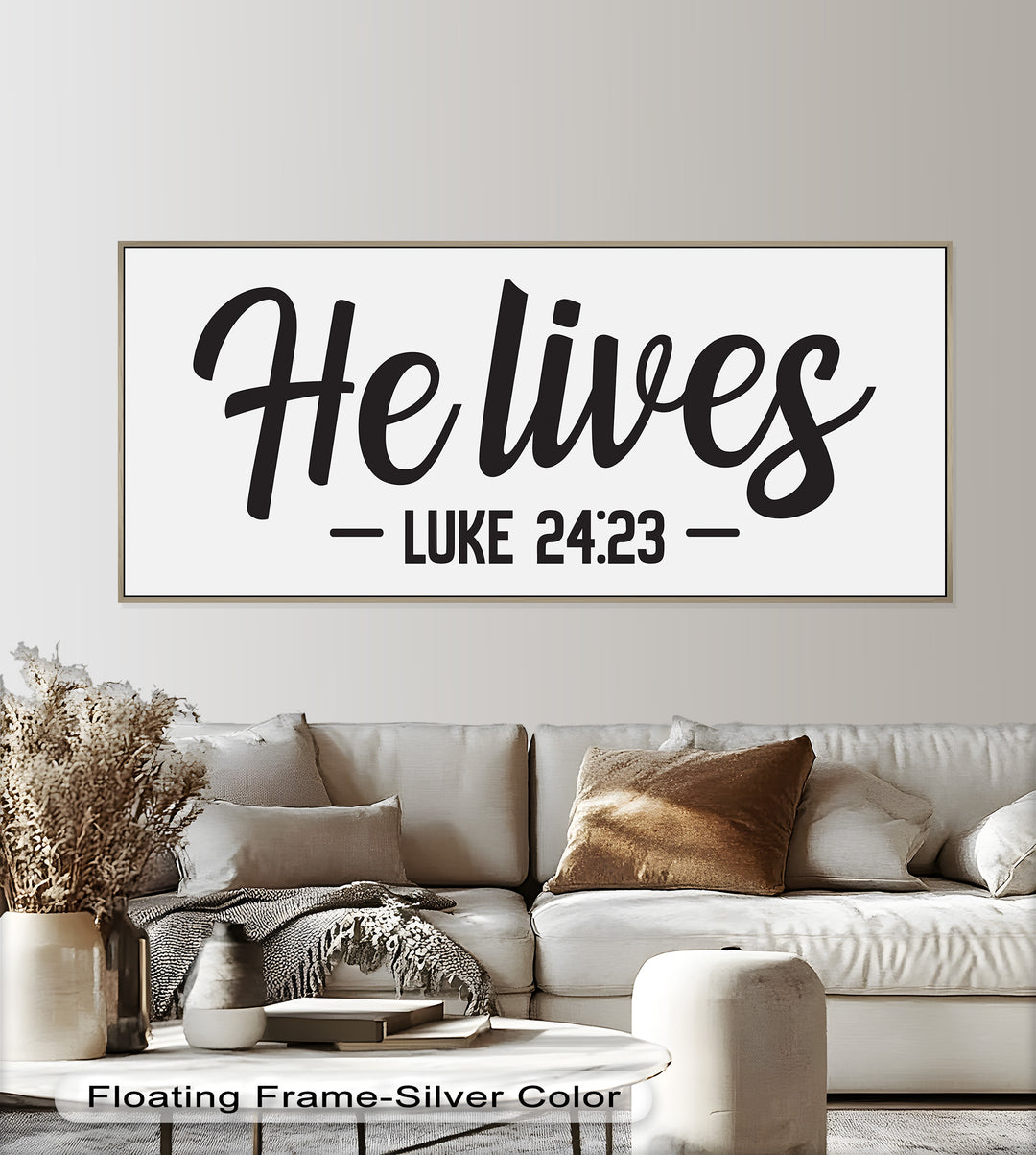 Faith-Filled Oil Painting – “He Lives” with Scripture Reference (Luke 24:23)