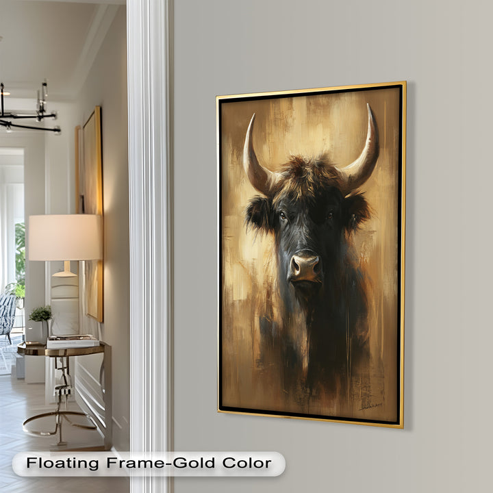 Bull in Amber Tones - Animal Oil Painting