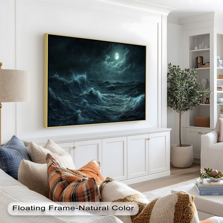 Ozeanwellen Wandkunst - Mondschein Sturm Meereslandschaft Ölgemälde