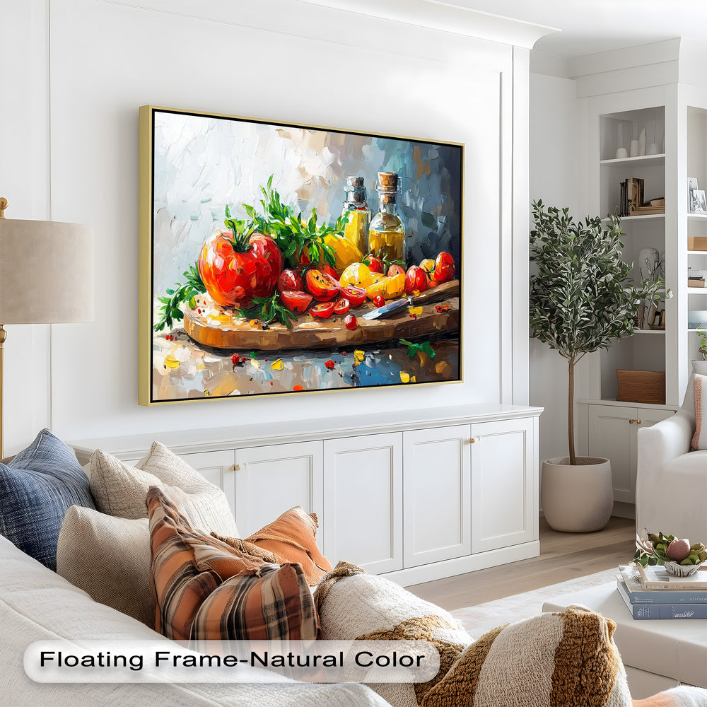 With bold brushstrokes and rich colors, this artwork captures the essence of garden-fresh ingredients and farmhouse kitchen charm.

